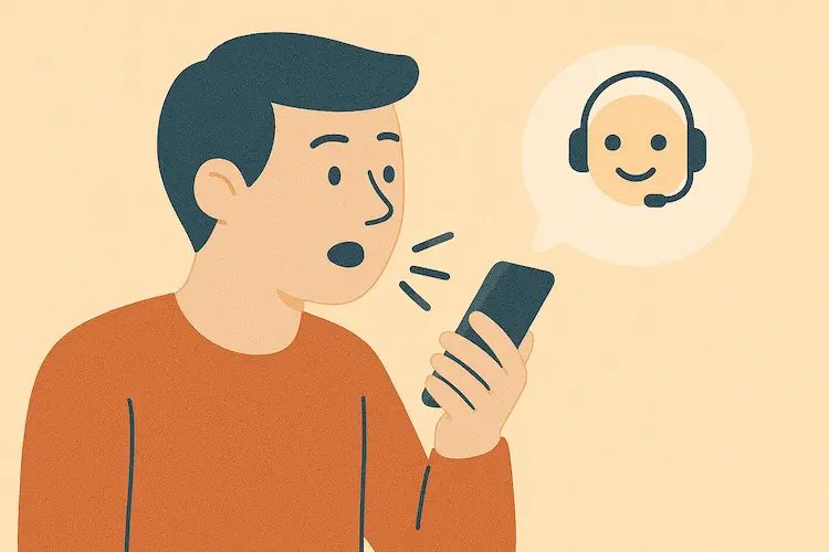Pessoa a usar um assistente de voz, representando as tendências de marketing de 2025 como a IA conversacional.