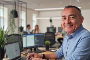 Exemplo de design responsivo na criação de sites, mostrando um site em vários dispositivos.