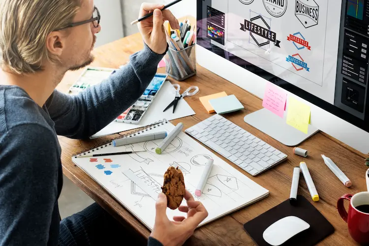 Moodboard de branding, mostrando a identidade visual de uma marca, incluindo logótipo, cores e tipografia.